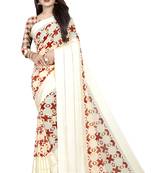 Red woven satin saree with blouse