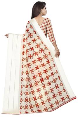 Red woven satin saree with blouse 3