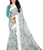 Light turquoise printed linen saree with blouse