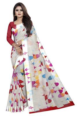 Maroon printed linen saree with blouse 1