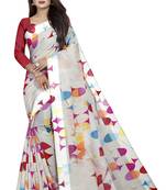 Maroon printed linen saree with blouse