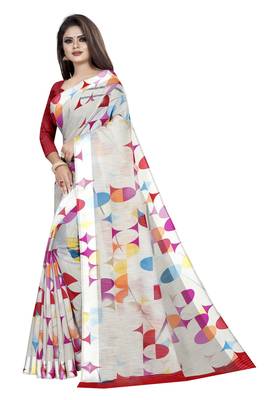 Maroon printed linen saree with blouse 2