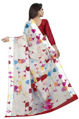 Maroon printed linen saree with blouse 3