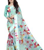 Sky blue printed linen saree with blouse
