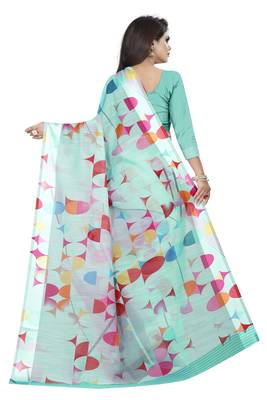 Sky blue printed linen saree with blouse 3