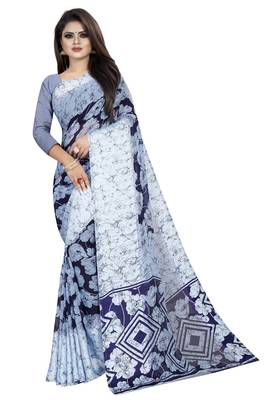 Blue woven satin saree with blouse 1