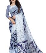 Blue woven satin saree with blouse