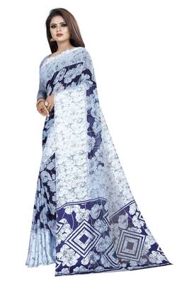 Blue woven satin saree with blouse 2