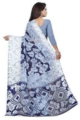Blue woven satin saree with blouse 3