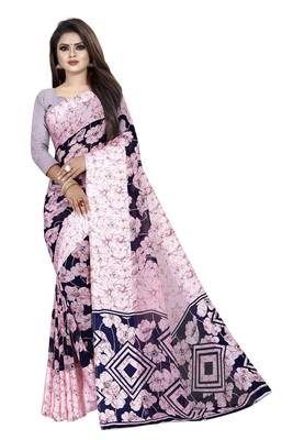 Pink woven satin saree with blouse 1