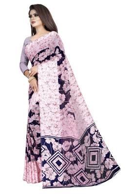 Pink woven satin saree with blouse 2