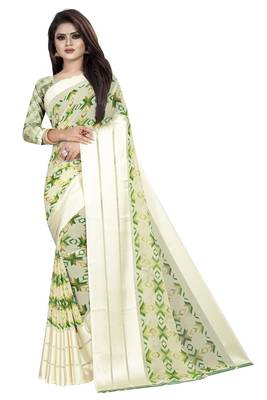 Green woven satin saree with blouse 1