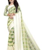 Green woven satin saree with blouse