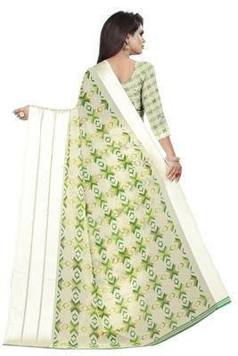 Green woven satin saree with blouse 3