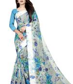 Sky blue printed linen saree with blouse