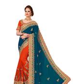 Peach and Orange Embroidered Fashion art Silk Saree with blouse