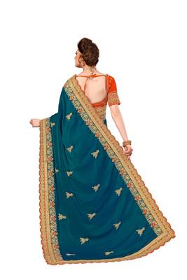 Peach and Orange Embroidered Fashion art Silk Saree with blouse 2