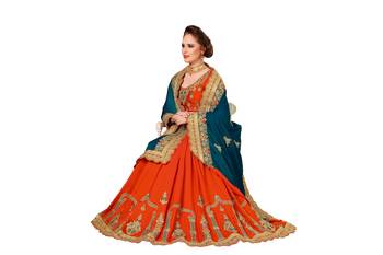 Peach and Orange Embroidered Fashion art Silk Saree with blouse 4