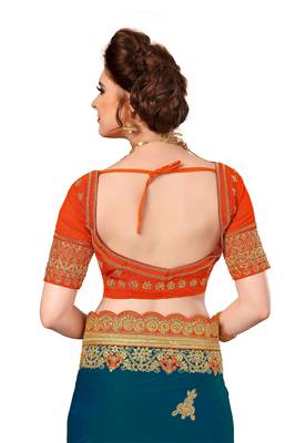 Peach and Orange Embroidered Fashion art Silk Saree with blouse 5