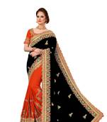 Trendmalls Black and Orange Embroidered art Silk     Traditional Wedding Party Wear Bridal Saree With Blouse  