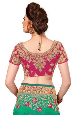 Trendmalls Turquoise Embroidered art Silk Saree with blouse  5