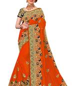 Orange Embroidered art silk Sarees with blouse