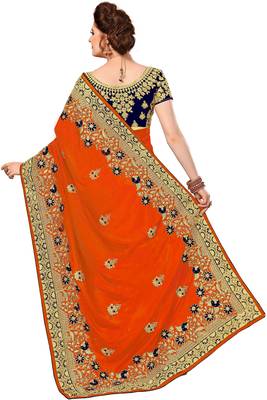 Orange Embroidered art silk Sarees with blouse 2