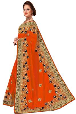 Orange Embroidered art silk Sarees with blouse 3