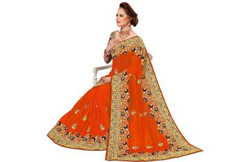 Orange Embroidered art silk Sarees with blouse 4