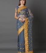 Grey embroidered net saree with blouse