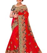 Trendmalls Red Embroidered art Silk  Traditional Wedding Party Wear Bridal Saree with Blouse 