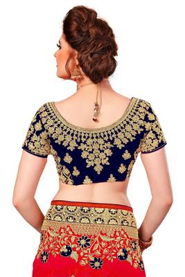 Trendmalls Red Embroidered art Silk  Traditional Wedding Party Wear Bridal Saree with Blouse  5