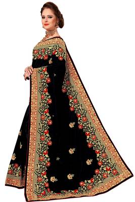 Black Embroidered art Silk Saree with blouse 3