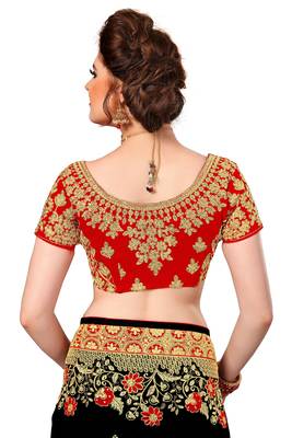 Black Embroidered art Silk Saree with blouse 5