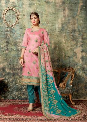 Pink embroidered chanderi salwar 1