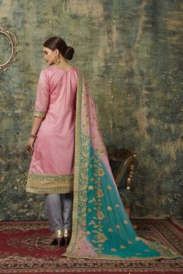 Pink embroidered chanderi salwar 2