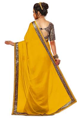 Yellow plain chiffon Saree with blouse 2
