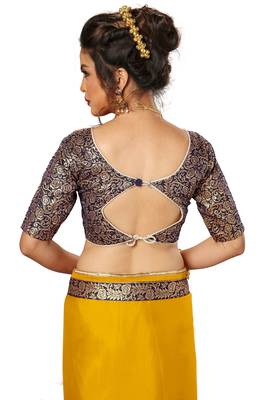 Yellow plain chiffon Saree with blouse 5