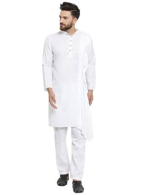 White Plain  Linen Kurta Pajama 1