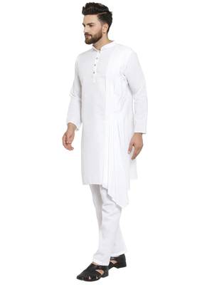 White Plain  Linen Kurta Pajama 3