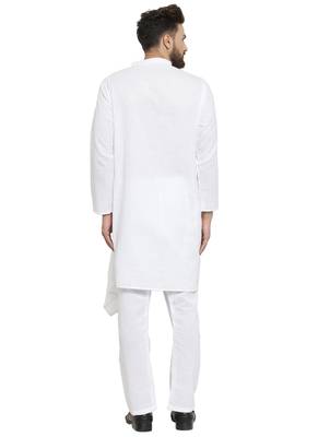 White Plain  Linen Kurta Pajama 4