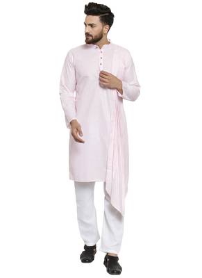 Designer Pink Linen Kurta With Aligarh Pyjama For Men By Treemoda 1