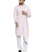 Designer Pink Linen Kurta With Aligarh Pyjama For Men By Treemoda