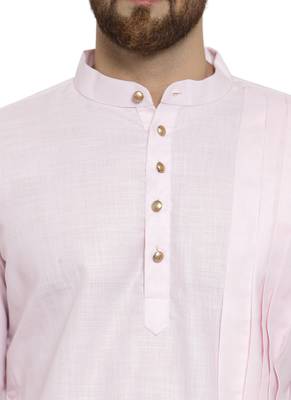 Designer Pink Linen Kurta With Aligarh Pyjama For Men By Treemoda 2