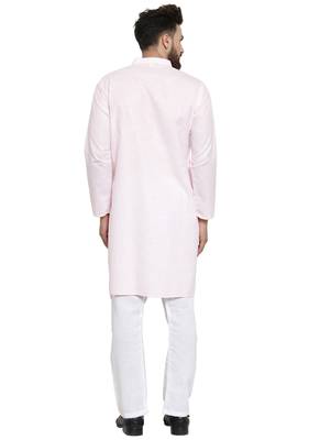 Designer Pink Linen Kurta With Aligarh Pyjama For Men By Treemoda 3