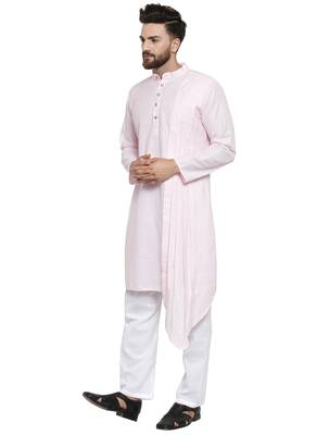 Designer Pink Linen Kurta With Aligarh Pyjama For Men By Treemoda 4