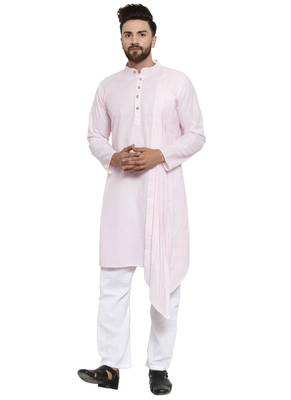 Designer Pink Linen Kurta With Aligarh Pyjama For Men By Treemoda 5