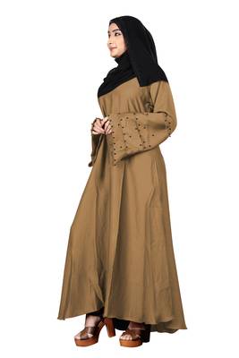 Justkartit Black Beads Work Daily Wear Nida Abaya Burkha With Chiffon Hijab Dupatta 2