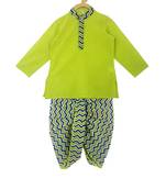 Green printed cotton boys-dhoti-kurta