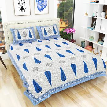 Jaipuri Hand Print 100% Cotton King Size Bedsheet with 2 Pillow Covers 1